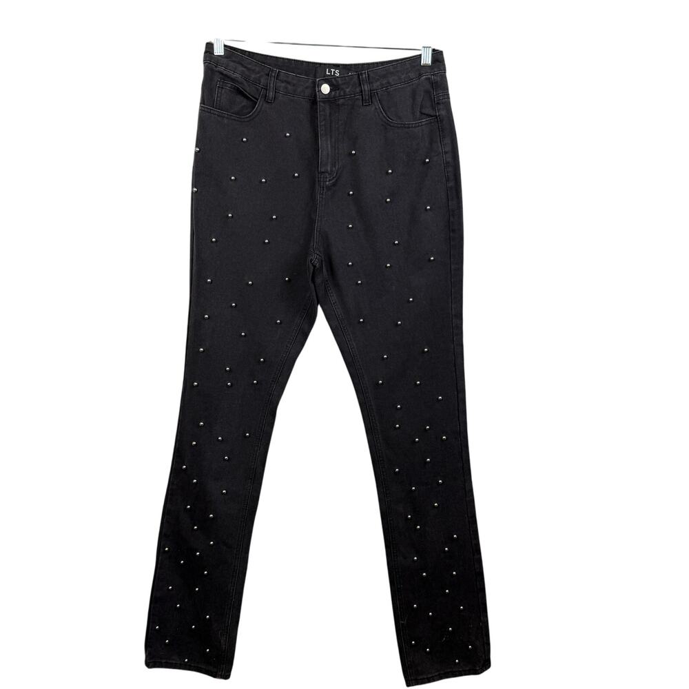 NWT Long Tall Sally Pearl Stud Skinny Jeans Black Denim 36” Inseam US 10